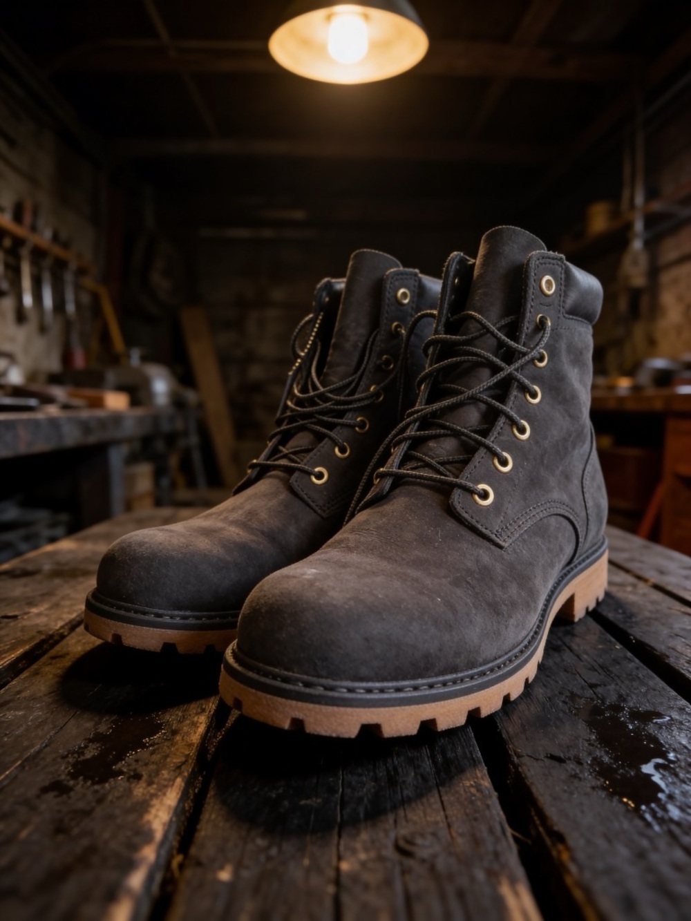 Timberland Gray Suede Work Boots with Tan Lug Sole